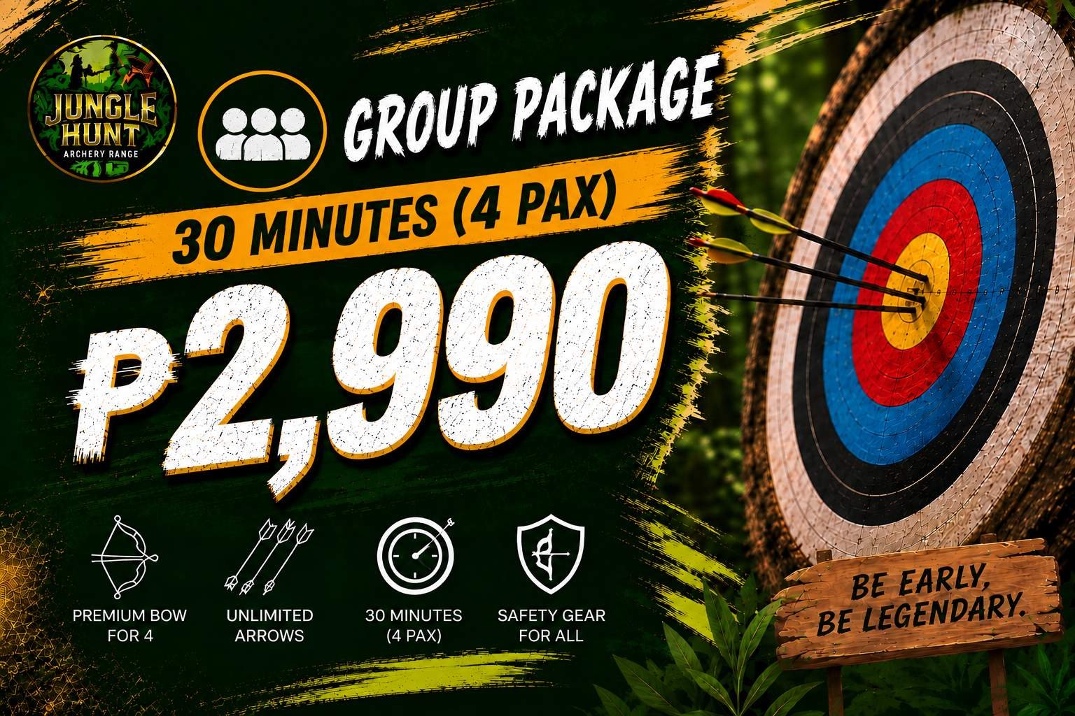 4-person group archery package, 30 minutes, at Jungle Hunt Siargao