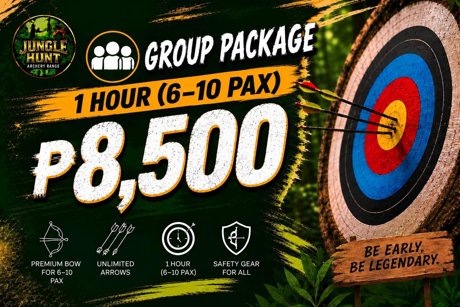 6 to 10 person group archery package, 1 hour, at Jungle Hunt Siargao