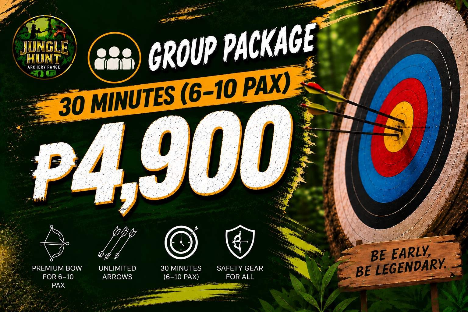 6 to 10 person group archery package, 30 minutes, at Jungle Hunt Siargao