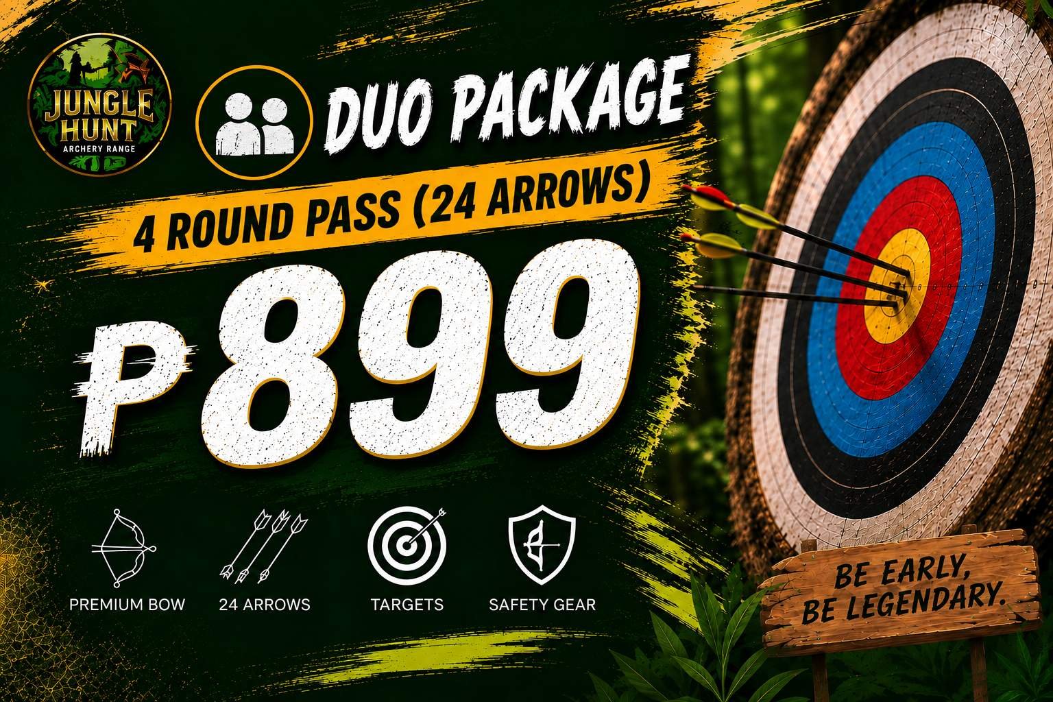 Duo 4-round pass 24-arrow archery package for two at Jungle Hunt Siargao