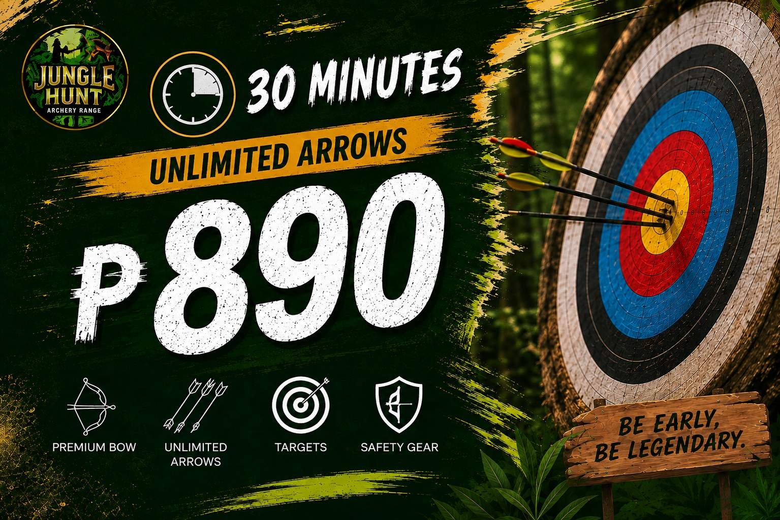 Solo 30-minute archery range session at Jungle Hunt Siargao